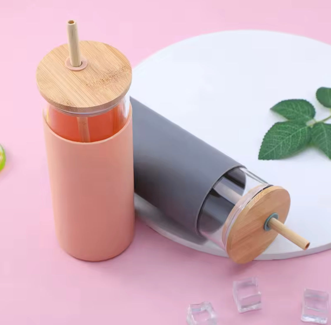 500ML Tumbler Glass Water Bottle, Silicone Bamboo Glass Cup with Straw, High Borosilicate Glass Water Bottle 500ML Tumbler Glass Water Bottle, Silicone Bamboo Glass Cup with Straw, High Borosilicate Glass Water Bottle